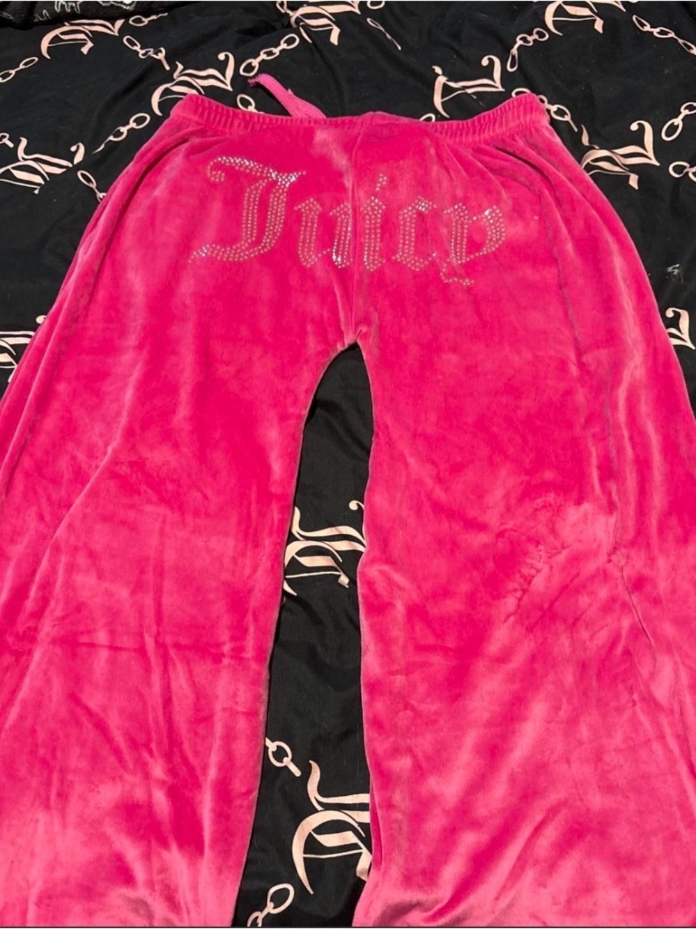 Juicy Couture Hot Pink Velour Pants with iconic Rhinestone Logo